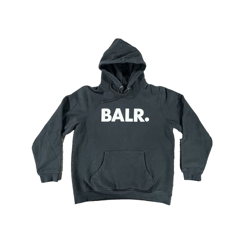 BALR. Hoodie Black w/White Logo Size Small Abbreviated Block Print Thick Heavy